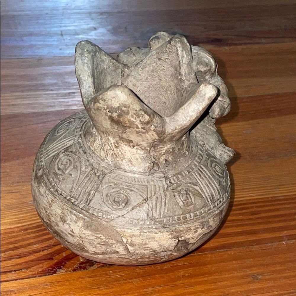 Vintage Pre-Columbian Style Mesoamerican Ceramic Effigy Vessel Incense Burner - Picture 9 of 16